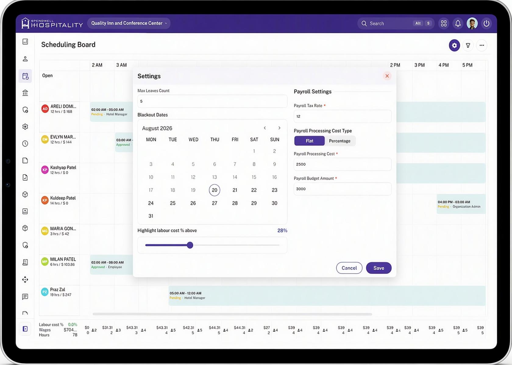 Scheduling Board Settings